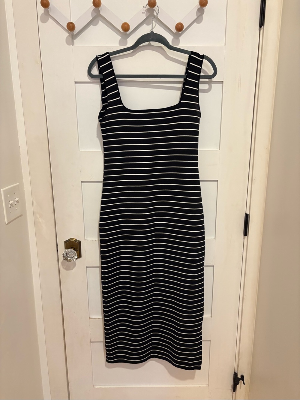 Zara Black & White Striped Square-Neck Midi Dress
